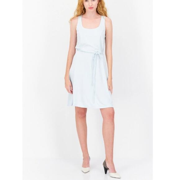 41 Hawthorn Size XL Sky Blue Plain Belted Stretch Dress Knee Length Spring Work - Picture 1 of 14